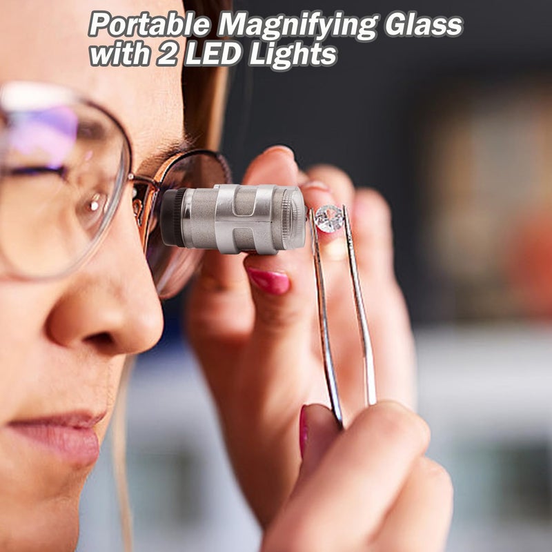 Rongon Small Magnifying Glass 45X Mini Pocket Microscope Jeweler Loupe Magnifier with 2 LED Lights for Jewelry Antiques - Image 3